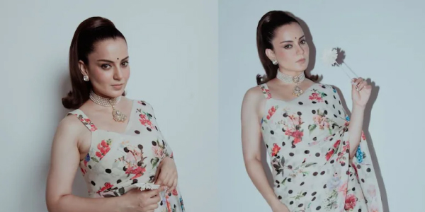Kangana Ranaut Stuns In A Rs 15,500 Polka Saree, Necklace Worth Rs 13 Lakh At Bharat Bhhagya Viddhaata Event